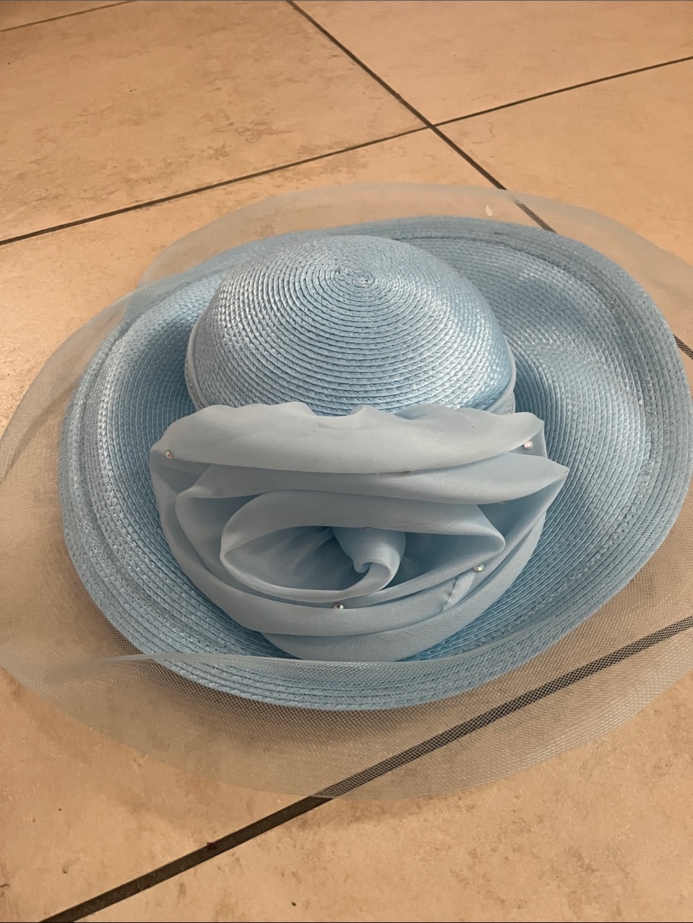 Famous millinery Light Blue Wide-Brim Women's Decorative Dress Hat